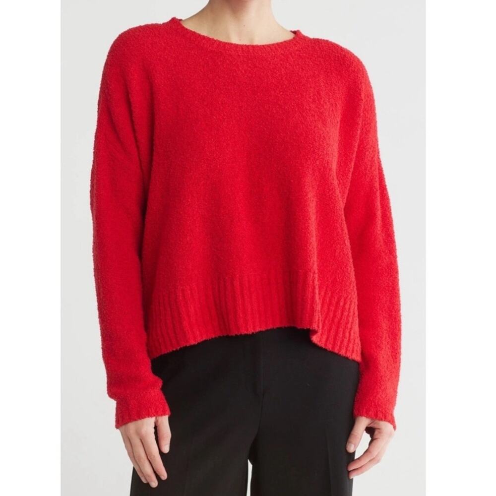Eileen Fisher Terry Cotton Cashmere Cropped Sweater in Red L